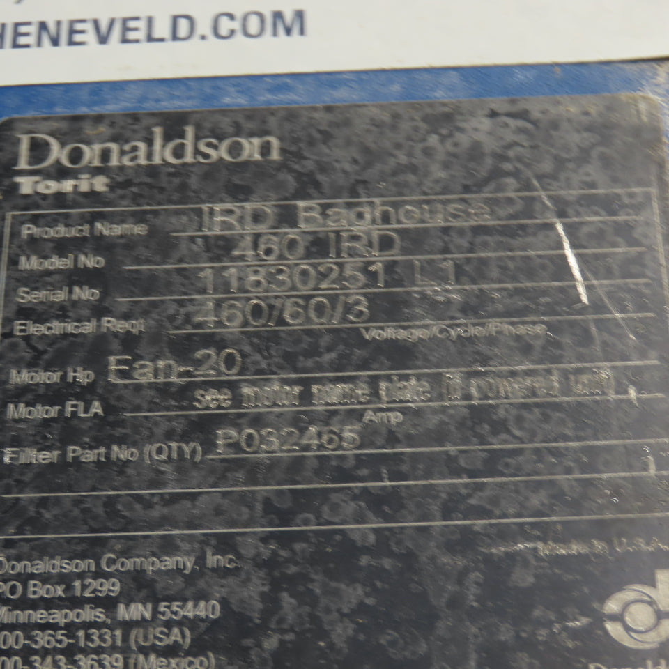 Donaldson Torit 460 IRD 20HP Baghouse Dust Collector W/ Auto Shaker 230/460V