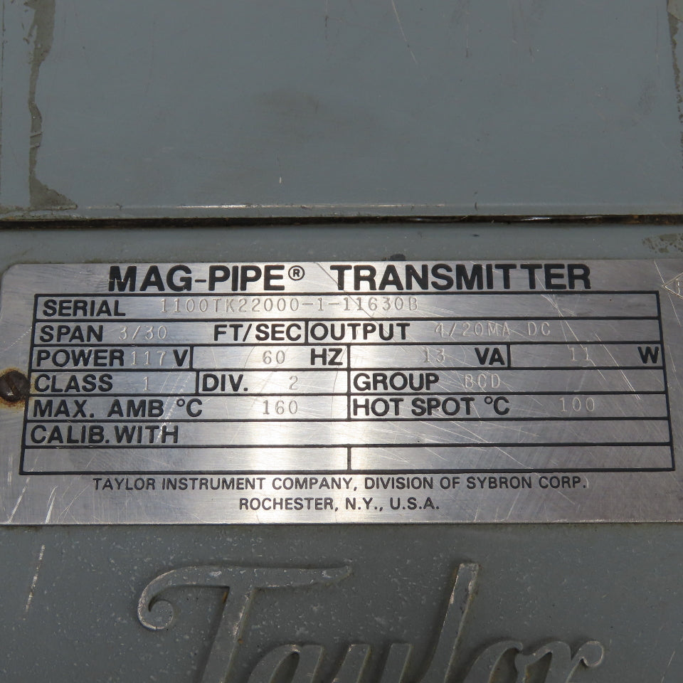 Taylor 1100TK22000-1-11630B Mag-Pipe Transmitter Span 3/30 4-20MA 117V 13VA