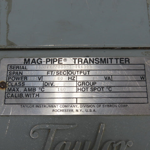 Taylor 1100TK22000-1-11630B Mag-Pipe Transmitter Span 3/30 4-20MA 117V 13VA