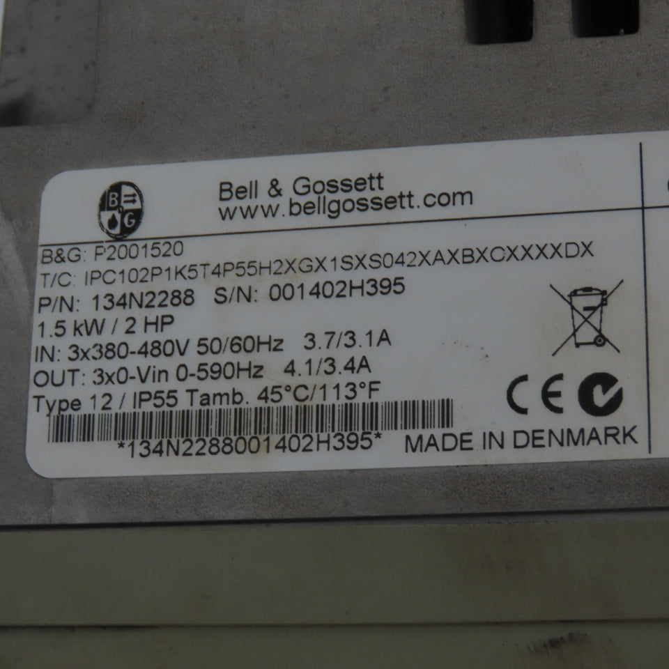 Bell & Gossett 134N2288 Technologic Pump Controller 1.5KW 2 HP 380/480V 3.7A In
