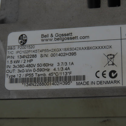 Bell & Gossett 134N2288 Technologic Pump Controller 1.5KW 2 HP 380/480V 3.7A In