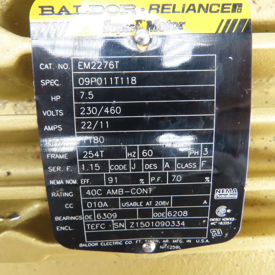 Baldor EM2276T 7.5HP AC Electric Motor 1180RPM 208-230/460V 3PH 254T Frame