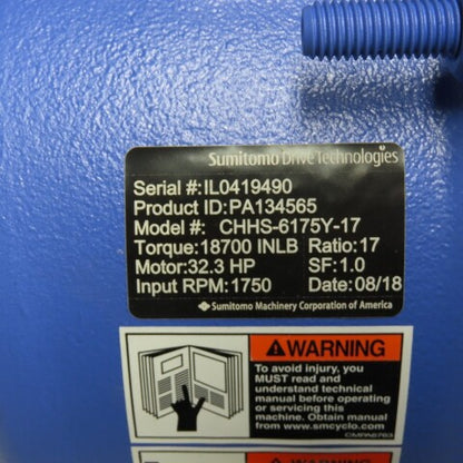 Sumitomo Drive CHHS-6175Y-17 17:1 Inline Gear Reducer 102RPM Out PA134565