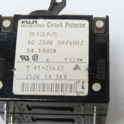 Fuji CP32EM/5 Circuit Protector Breaker 5A 250VAC 2 Pole Lot of 3