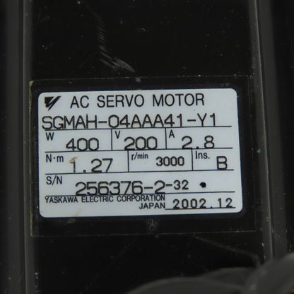 Yaskawa SGMAH-04AAA41-Y1 AC Servo Motor 400W 200V 2.8A 3000RPM (BAD BEARINGS)
