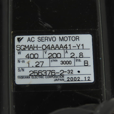 Yaskawa SGMAH-04AAA41-Y1 AC Servo Motor 400W 200V 2.8A 3000RPM (BAD BEARINGS)