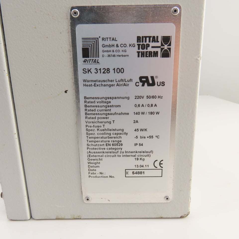 Rittal SK 3128 100 Air To Air Heat Exchanger Cooling Unit 220V Single Phase 180W