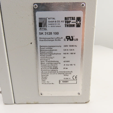 Rittal SK 3128 100 Air To Air Heat Exchanger Cooling Unit 220V Single Phase 180W