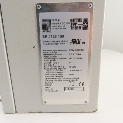 Rittal SK 3128 100 Air To Air Heat Exchanger Cooling Unit 220V Single Phase 180W