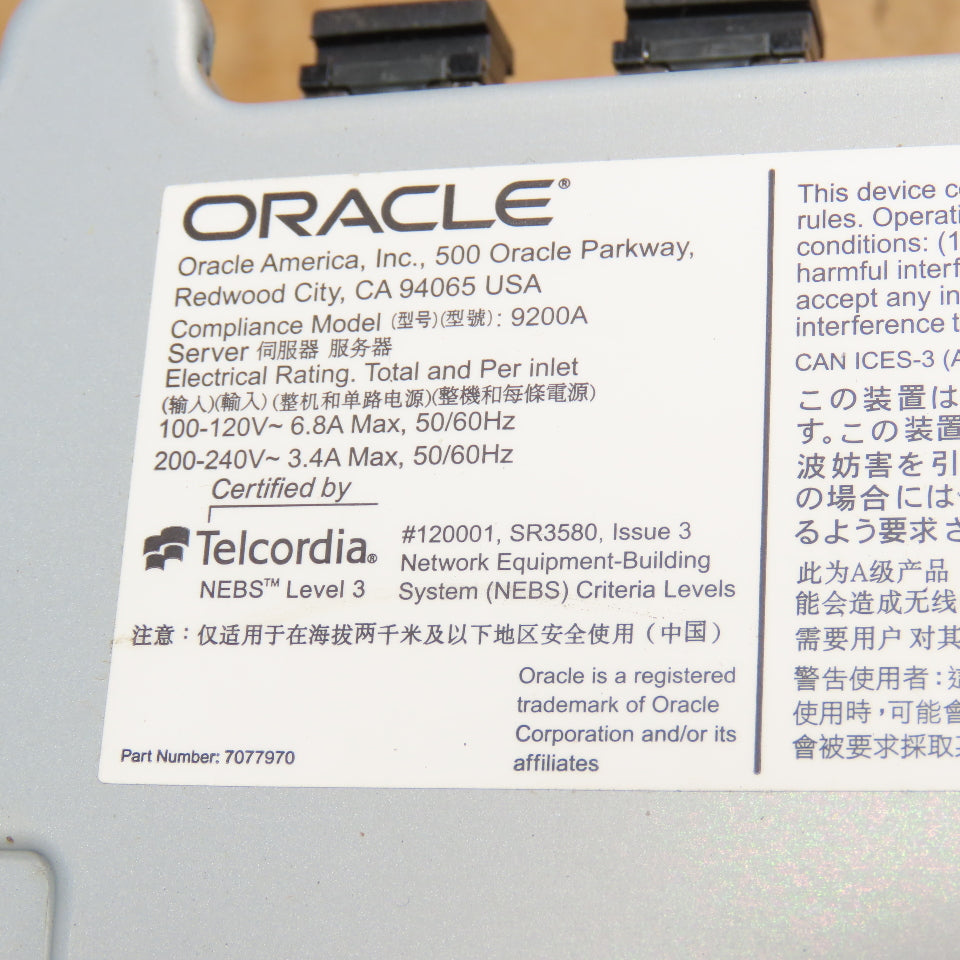 Oracle ZFS Storage ZS3-2 Data Storage Appliance 100-240V 50/60Hz CPU NIB