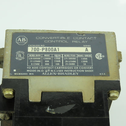 Allen Bradley 700-P800A1 Convertible Contact AC Control Relay 120V Coil