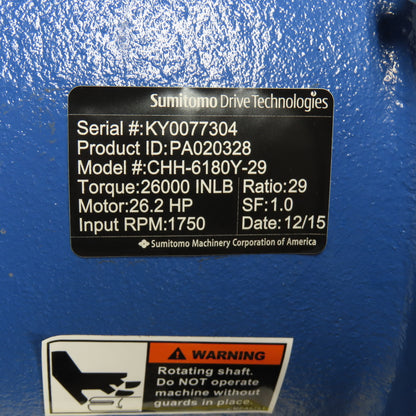 Sumitomo CHH-6180Y-29 29:1 Ratio Inline Gear Reducer 26,000 LB-Torque