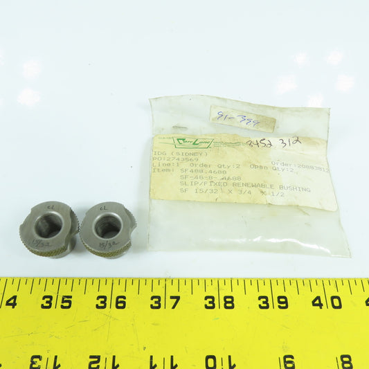 Carr Lane SF 15/32"ID x 3/4"OD x 1/2"L Steel Slip/Fixed Renewable Bushing Lot/2