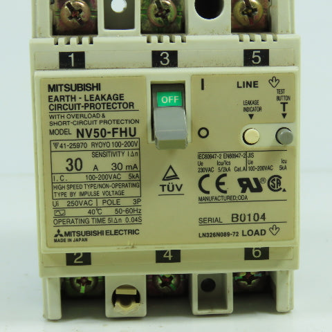 Mitsubishi NV50-FHU 30A Earth Leakage Circuit Protector Breaker 100-200VAC