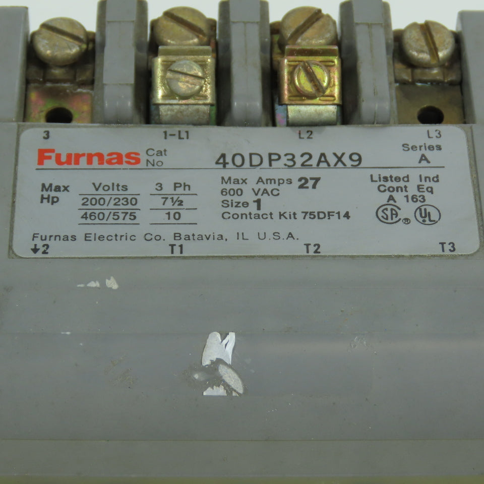 Furnas 40DP32AX9 Size 1 600VAC Contactor 10HP 120V Coil 27A Max