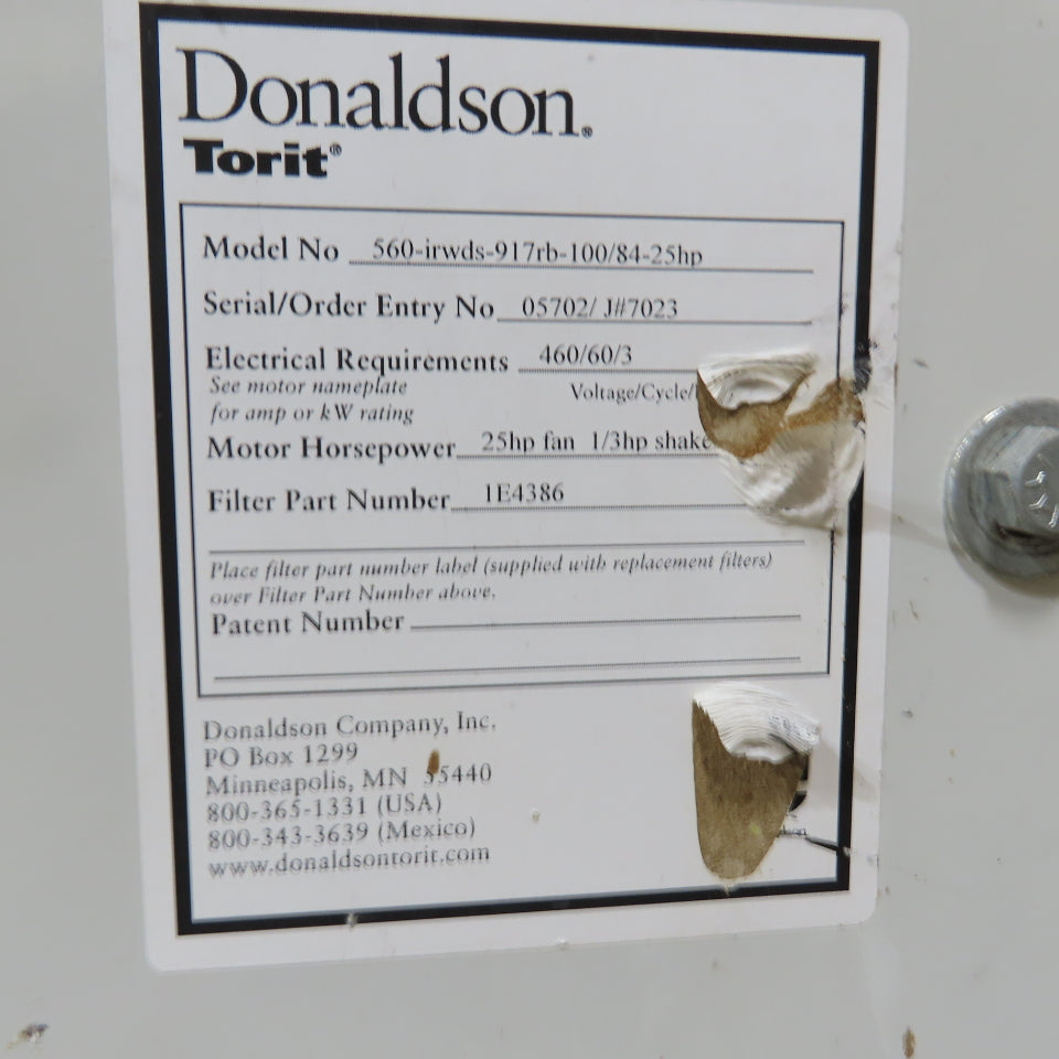 Donaldson Torit 460 IRWDSD 25HP Baghouse Dust Collector W/ Auto Shaker 230/460V
