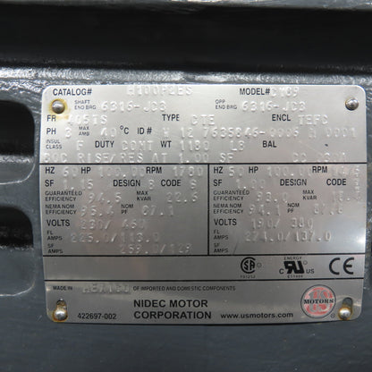 Nidec H100P2ES CY89 100HP AC Electric Motor 1780RPM 190/380-230/460V 3Ph