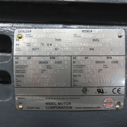 Nidec H100P2ES CY89 100HP AC Electric Motor 1780RPM 190/380-230/460V 3Ph