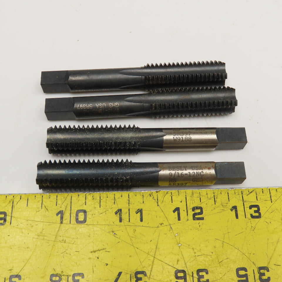 Besly 9/16"-12 NC HS Hand Tap 4 Flute Straight Bottoming Lot of 4