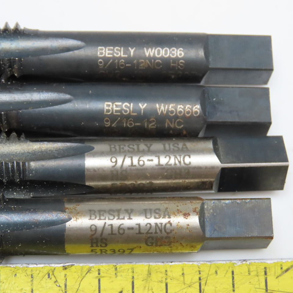 Besly 9/16"-12 NC HS Hand Tap 4 Flute Straight Bottoming Lot of 4