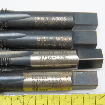Besly 9/16"-12 NC HS Hand Tap 4 Flute Straight Bottoming Lot of 4