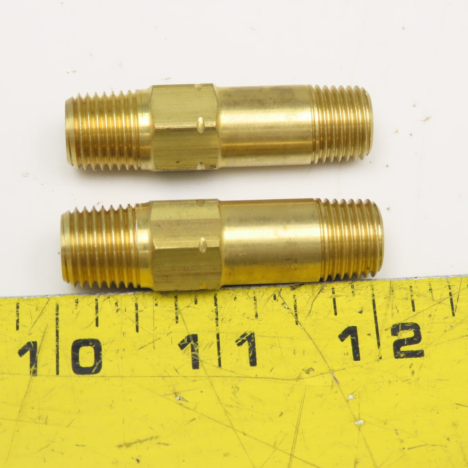 1/4" NPT Brass Hex Extension Nipple Lot Of 2