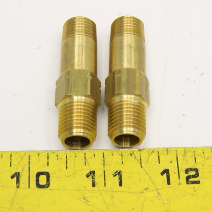 1/4" NPT Brass Hex Extension Nipple Lot Of 2