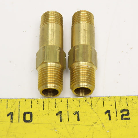 1/4" NPT Brass Hex Extension Nipple Lot Of 2