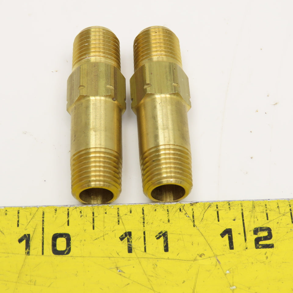 1/4" NPT Brass Hex Extension Nipple Lot Of 2