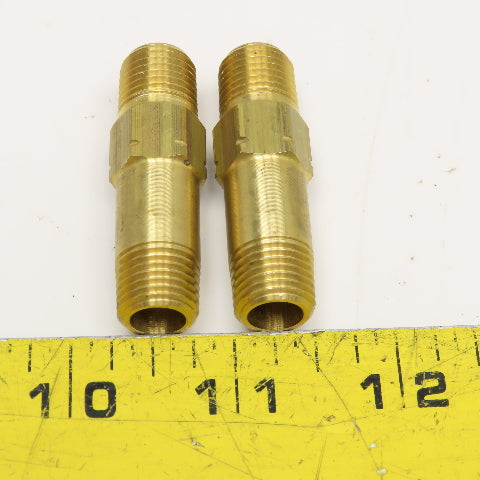 1/4" NPT Brass Hex Extension Nipple Lot Of 2