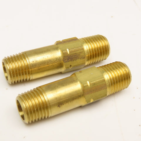1/4" NPT Brass Hex Extension Nipple Lot Of 2