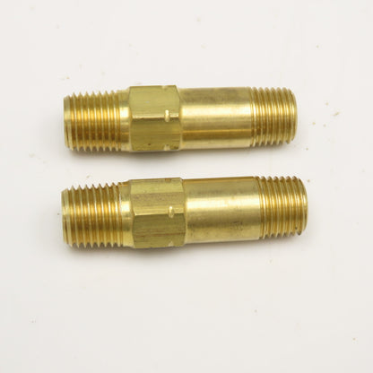 1/4" NPT Brass Hex Extension Nipple Lot Of 2