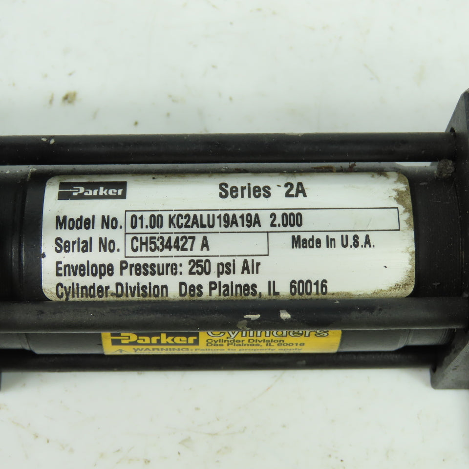 Parker 01.00 KC2ALU19A19A Double End Pneumatic Cylinder 1" Bore 2" Stroke 250PSI
