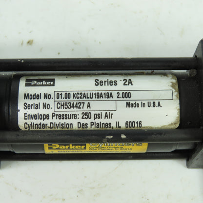 Parker 01.00 KC2ALU19A19A Double End Pneumatic Cylinder 1" Bore 2" Stroke 250PSI