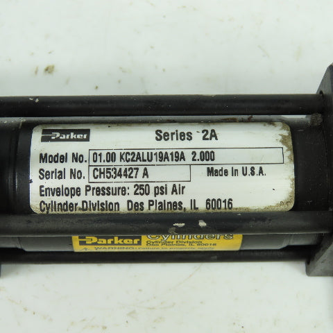 Parker 01.00 KC2ALU19A19A Double End Pneumatic Cylinder 1" Bore 2" Stroke 250PSI
