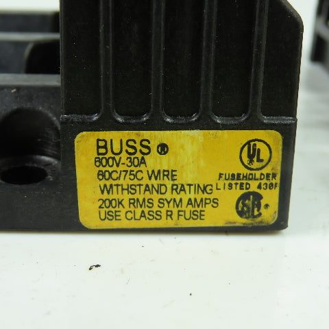 Buss R60030-3COR 3-Pole 30A 600V Fuse Holder Lot Of 3