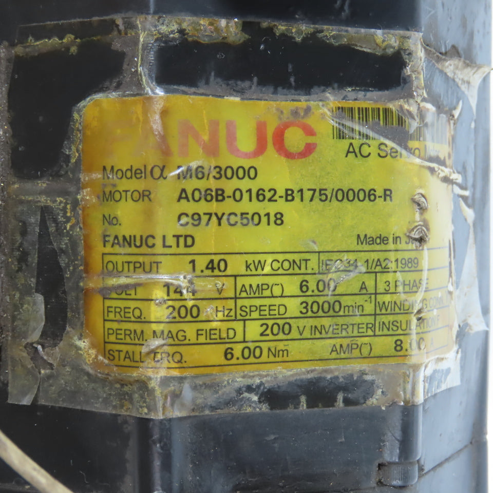 Fanuc A06B-0162-B175/0006-R 1.40kW AC Servo Motor 3000RPM 144V 6.0A W/Pulsecoder