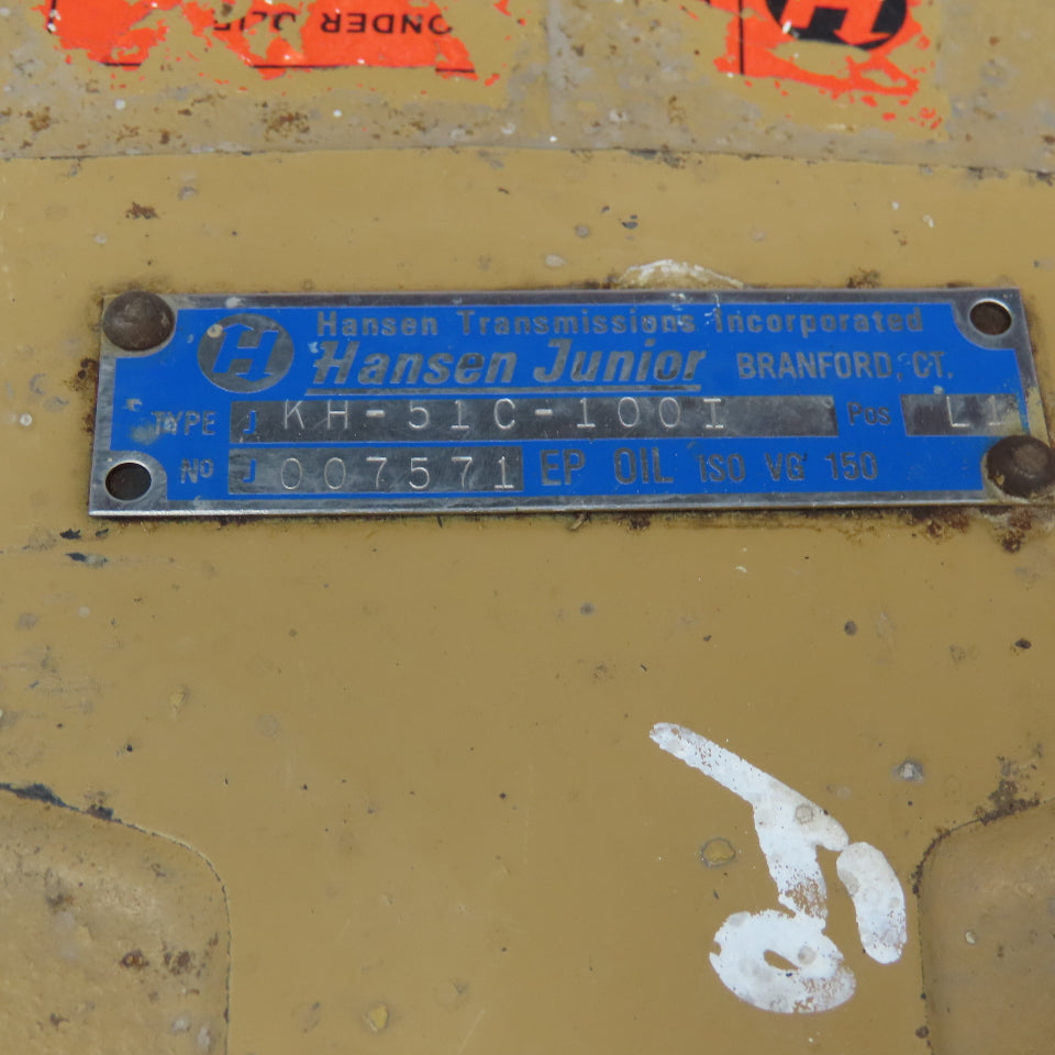 Hansen Junior JKH-51C-100I 100:1 Ratio Right Angle Thru Shaft Gear Reducer