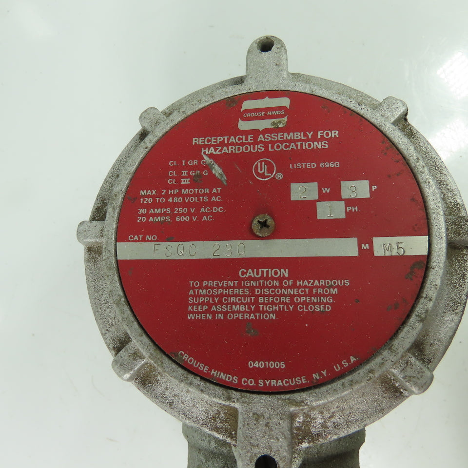 Crouse-Hinds FSQC 230 3-Pin Explosion Proof Receptacle Ph 30A 600V