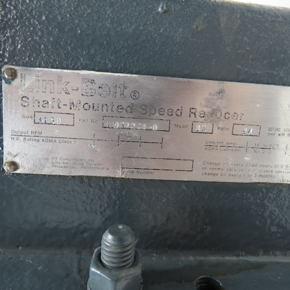 Link Belt 1952244D Model 85 24:1 Ratio Shaft Mounted Speed Reducer