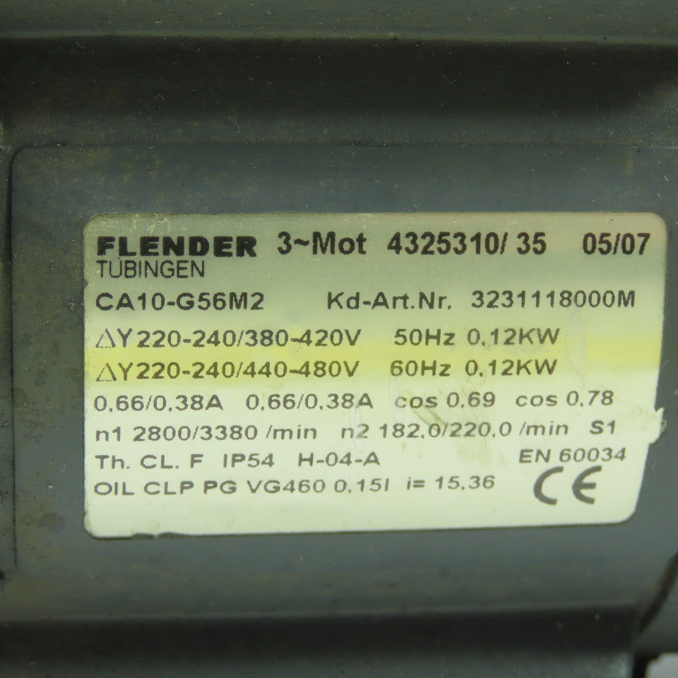 Flender CA10-G56M2 3Ph 0.12KW Gear Motor 220-240/480V 3231118000M 3380RPM