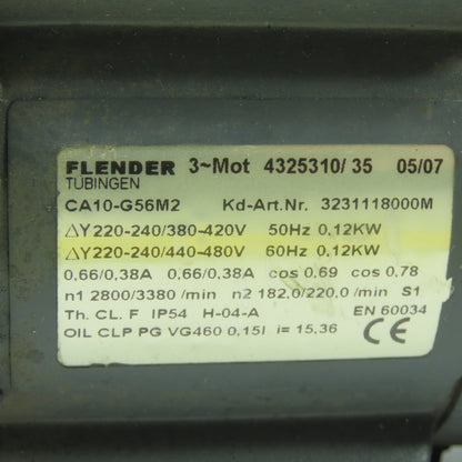 Flender CA10-G56M2 3Ph 0.12KW Gear Motor 220-240/480V 3231118000M 3380RPM
