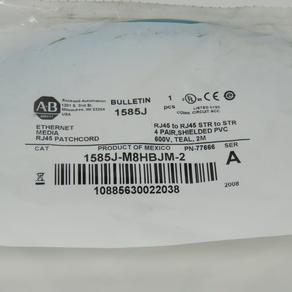 Allen Bradley 1585J-M8HBJM-2 Ser A Ethernet Media RJ45 Shielded Patchcord 2M NEW