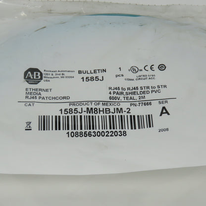Allen Bradley 1585J-M8HBJM-2 Ser A Ethernet Media RJ45 Shielded Patchcord 2M NEW
