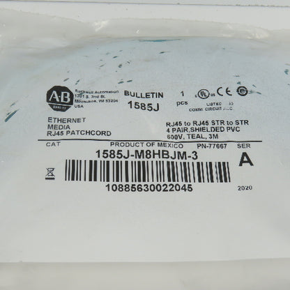 Allen Bradley 1585J-M8HBJM-3 Ser A Ethernet Media RJ45 Shielded Patchcord 3M NEW
