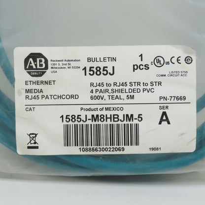 Allen Bradley 1585J-M8HBJM-5 Ser A Ethernet Media RJ45 Shielded Patchcord 5M NEW