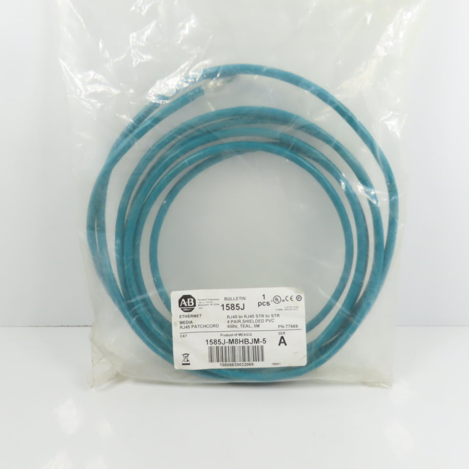 Allen Bradley 1585J-M8HBJM-5 Ser A Ethernet Media RJ45 Shielded Patchcord 5M NEW
