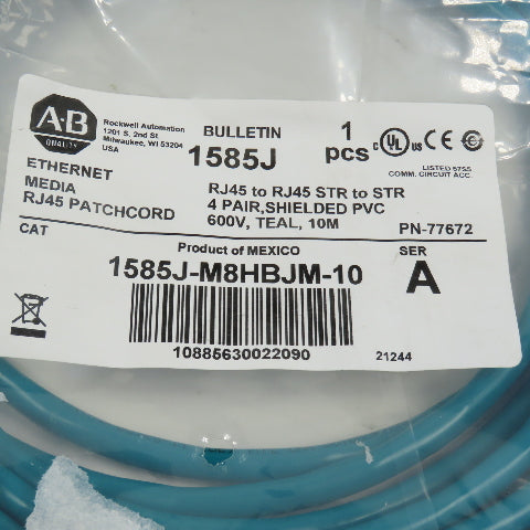 Allen Bradley 1585J-M8HBJM-10 Ethernet Media RJ45 Shielded Patchcord 10M NEW
