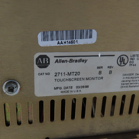 Alen Bradley 2711-MT20 Ser B Touchscreen Monitor Operator Interface Rev B