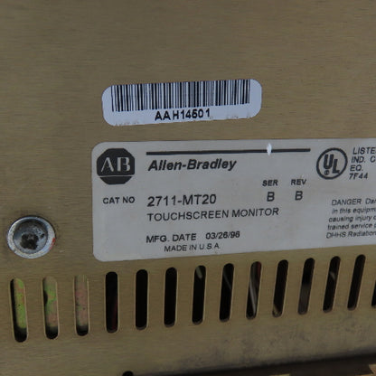 Alen Bradley 2711-MT20 Ser B Touchscreen Monitor Operator Interface Rev B